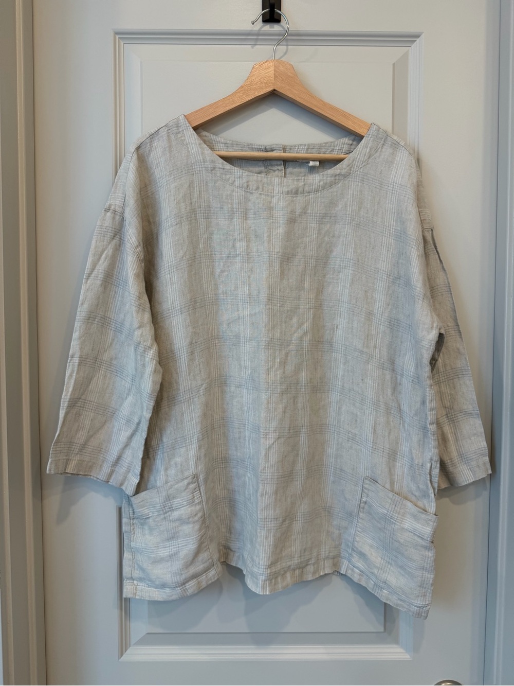 Beige Linen Blend Lagenlook Pocket Tunic Top